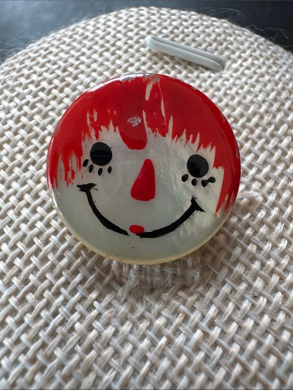VTG Hand Painted Raggedy Ann Mother of Pearl Brooch Pin